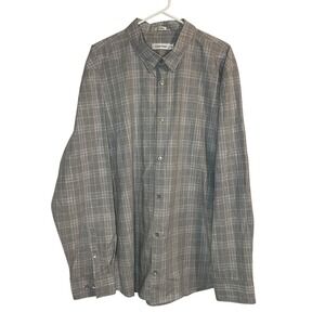 Calvin Klein Dress Shirt Mens XXL Long Sleeve Button Down 100% Cotton Blue Plaid